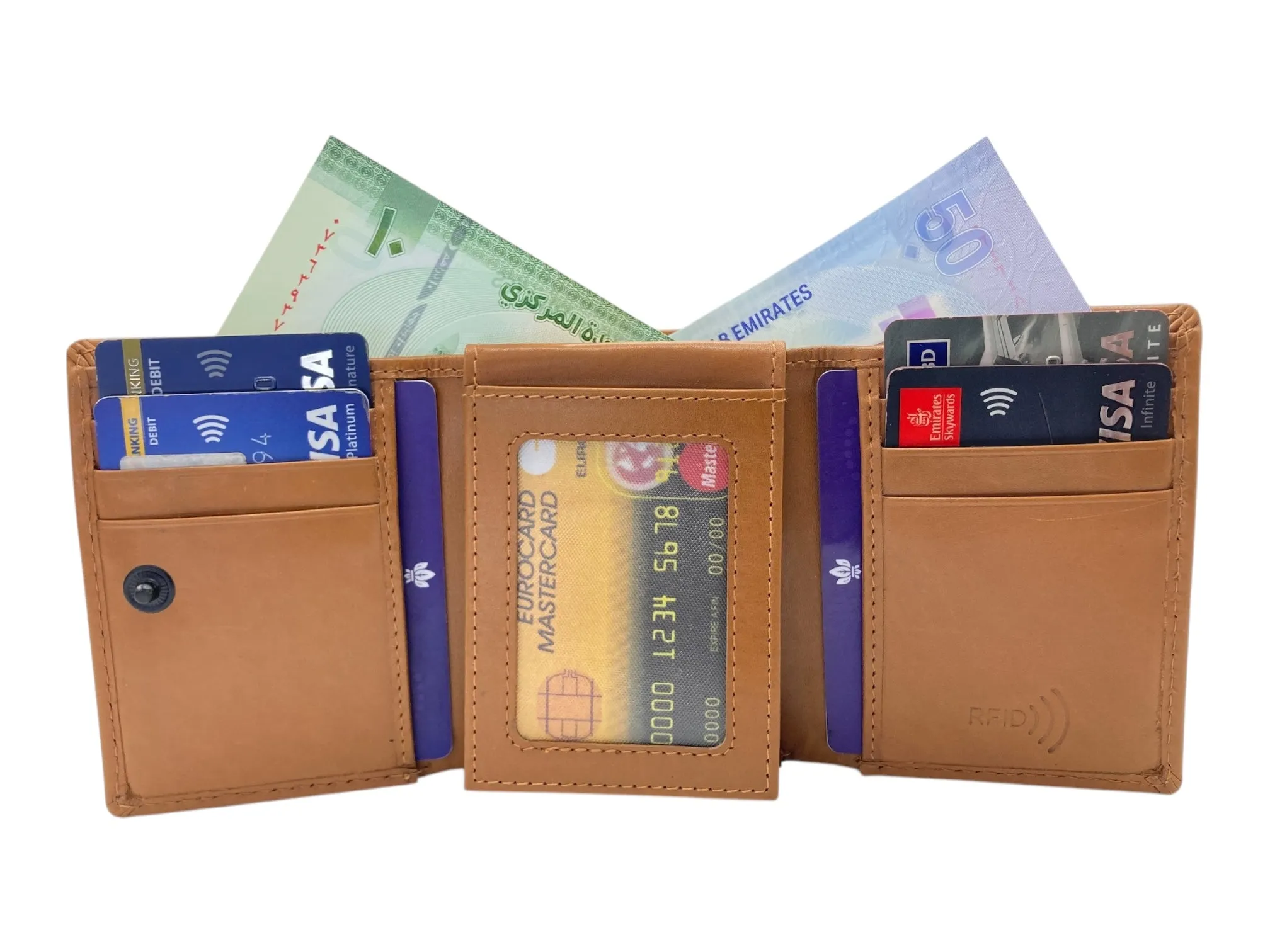Trifold Wallet RFID Slim Wallets 10 Card Double Stitch # 1159 [Button]