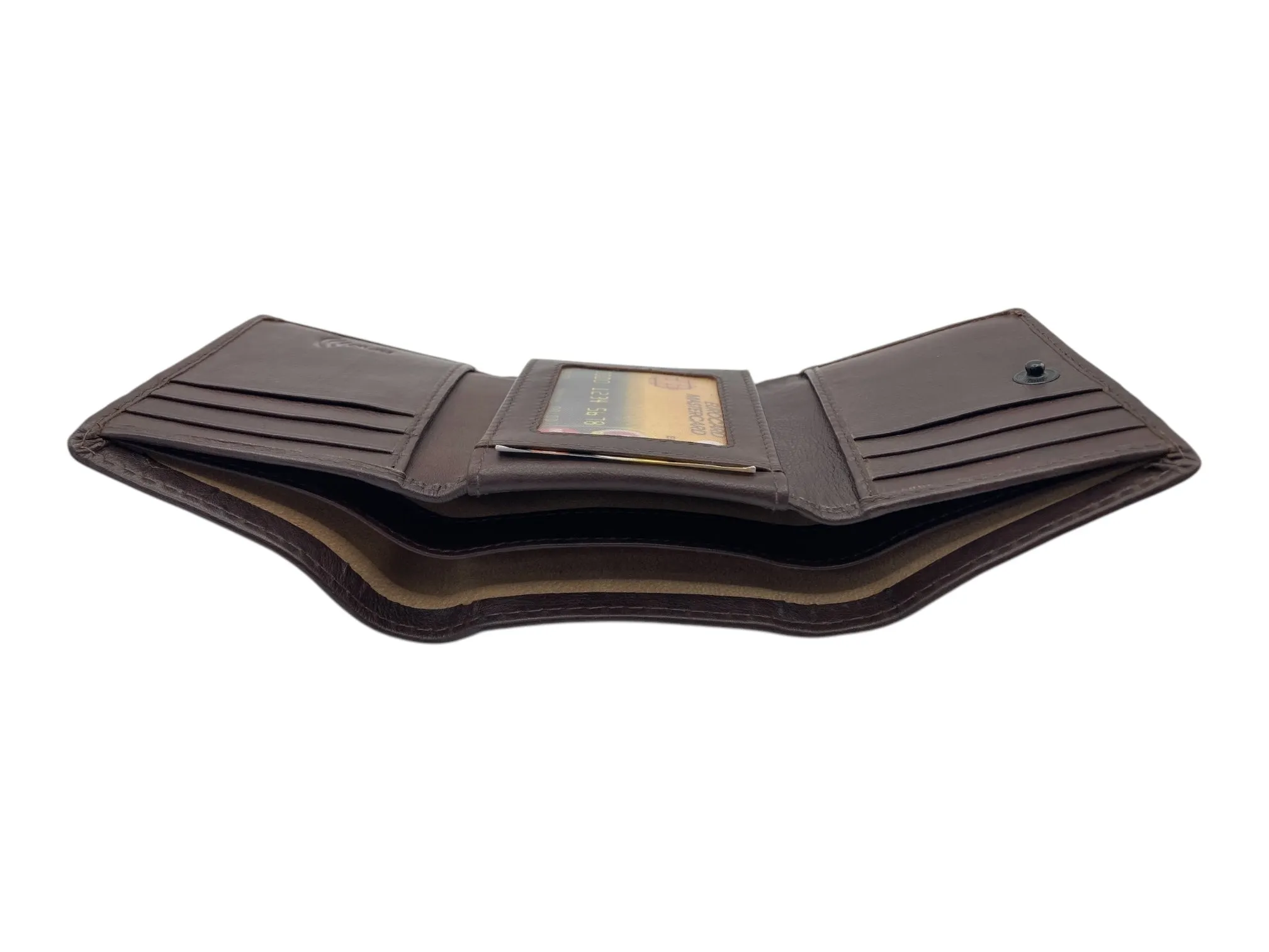 Trifold Wallet RFID Slim Wallets 10 Card Double Stitch # 1159 [Button]