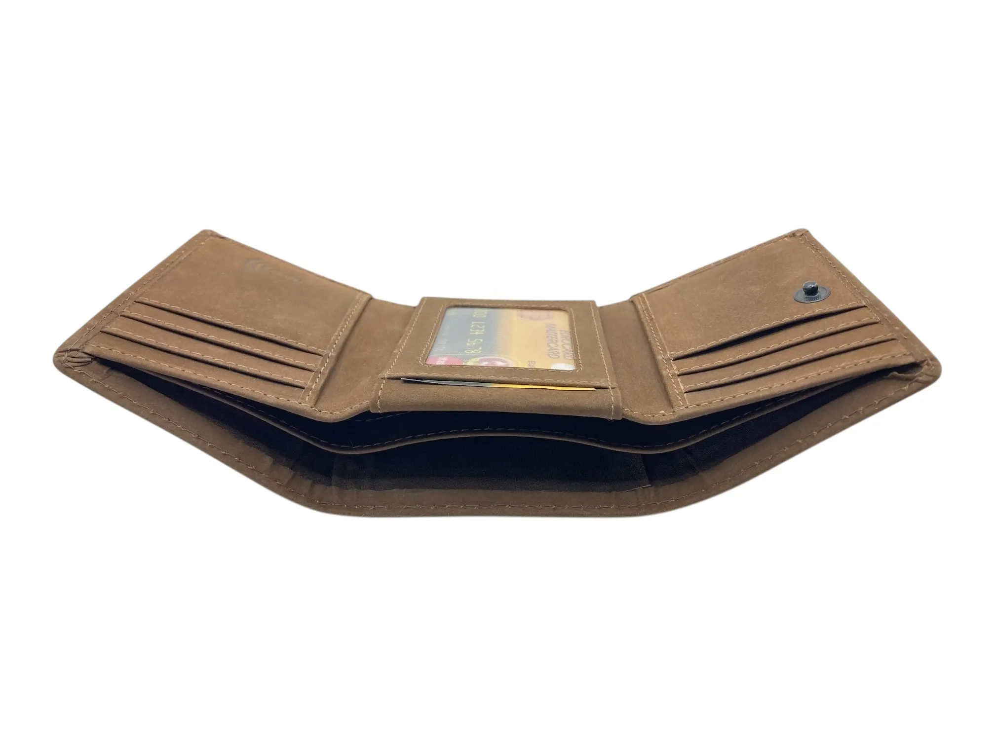 Trifold Wallet RFID Slim Wallets 10 Card Double Stitch # 1159 [Button]