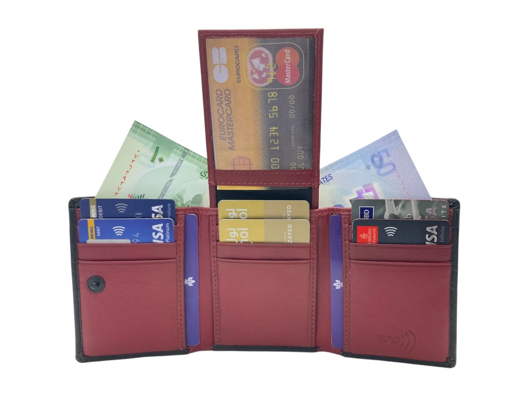 Trifold Wallet RFID Slim Wallets 10 Card Double Stitch # 1159 [Button]