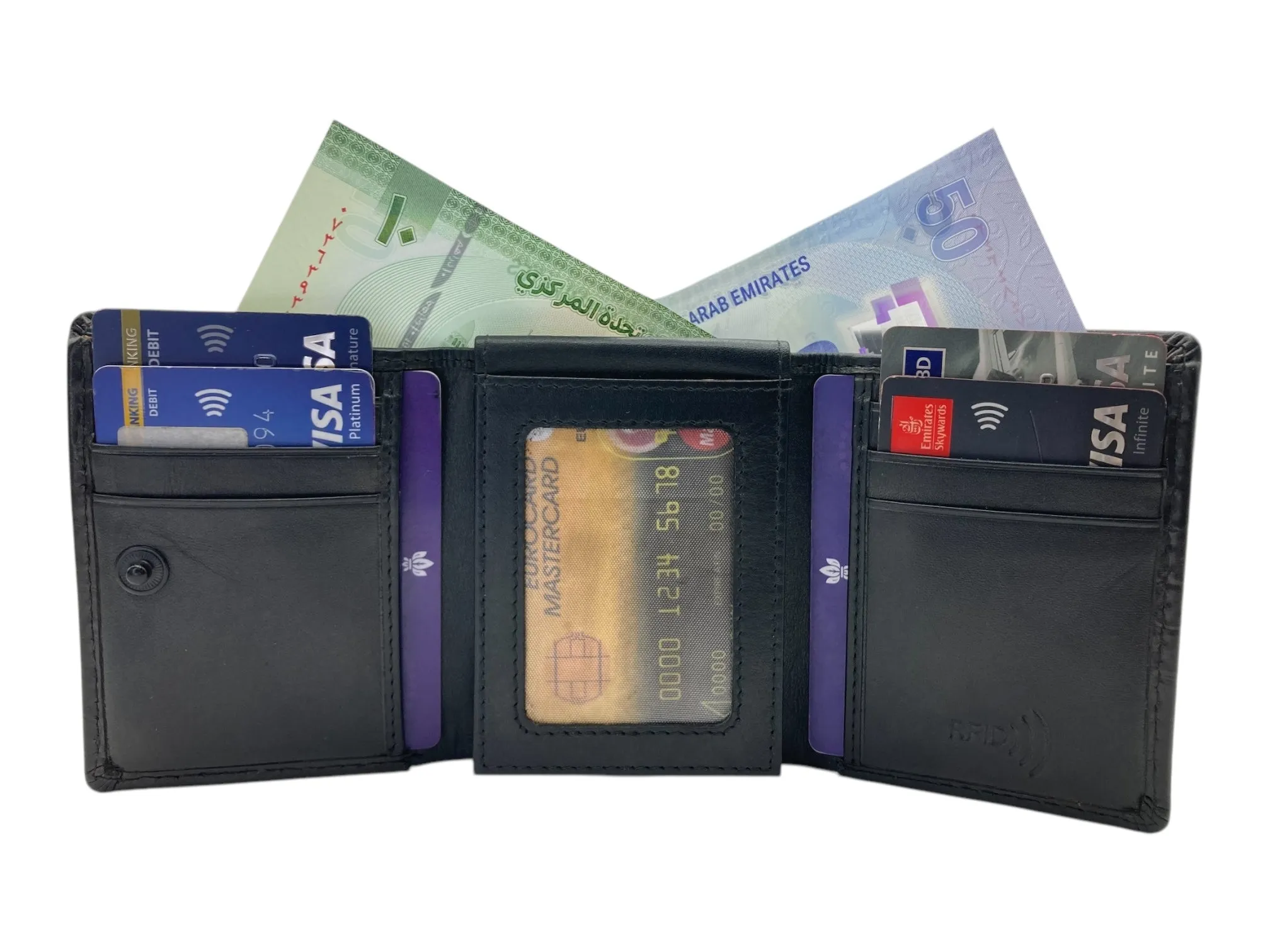 Trifold Wallet RFID Slim Wallets 10 Card Double Stitch # 1159 [Button]