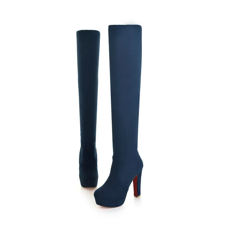 VALLKIN Women Suede Sexy Fashion Over the Knee Boots Sexy Thin High Heel Boots Platform Woman Shoes Black Blue size 34-43