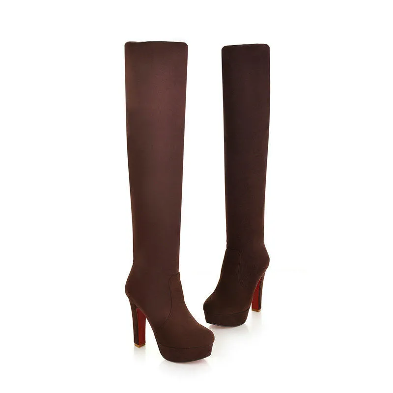VALLKIN Women Suede Sexy Fashion Over the Knee Boots Sexy Thin High Heel Boots Platform Woman Shoes Black Blue size 34-43