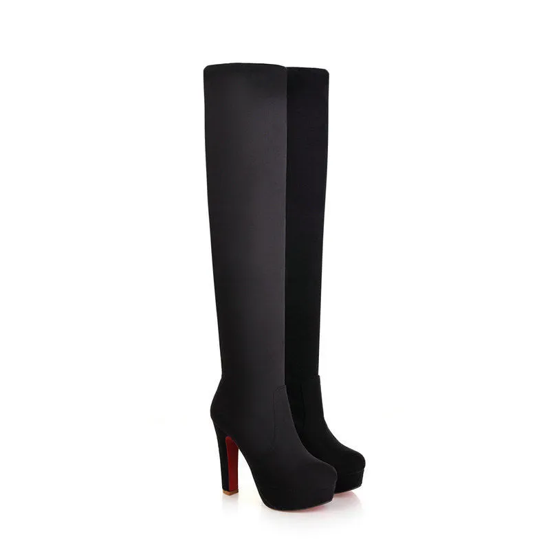 VALLKIN Women Suede Sexy Fashion Over the Knee Boots Sexy Thin High Heel Boots Platform Woman Shoes Black Blue size 34-43