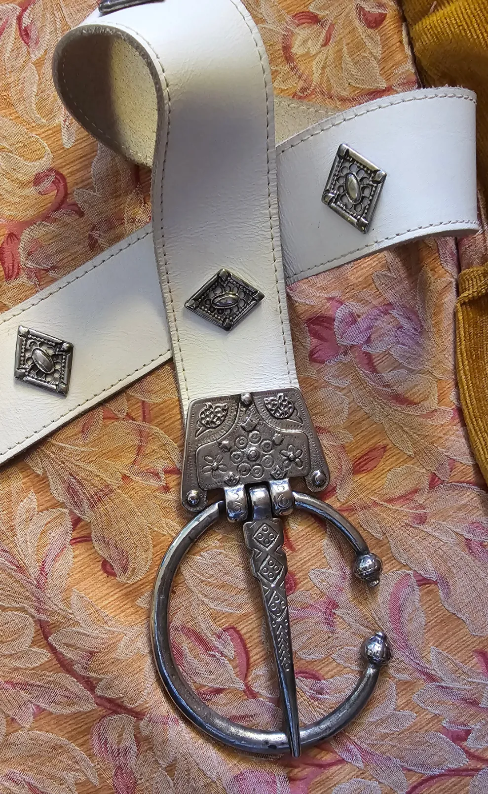 Vintage White Leather Belt with Ornate Silver buckle