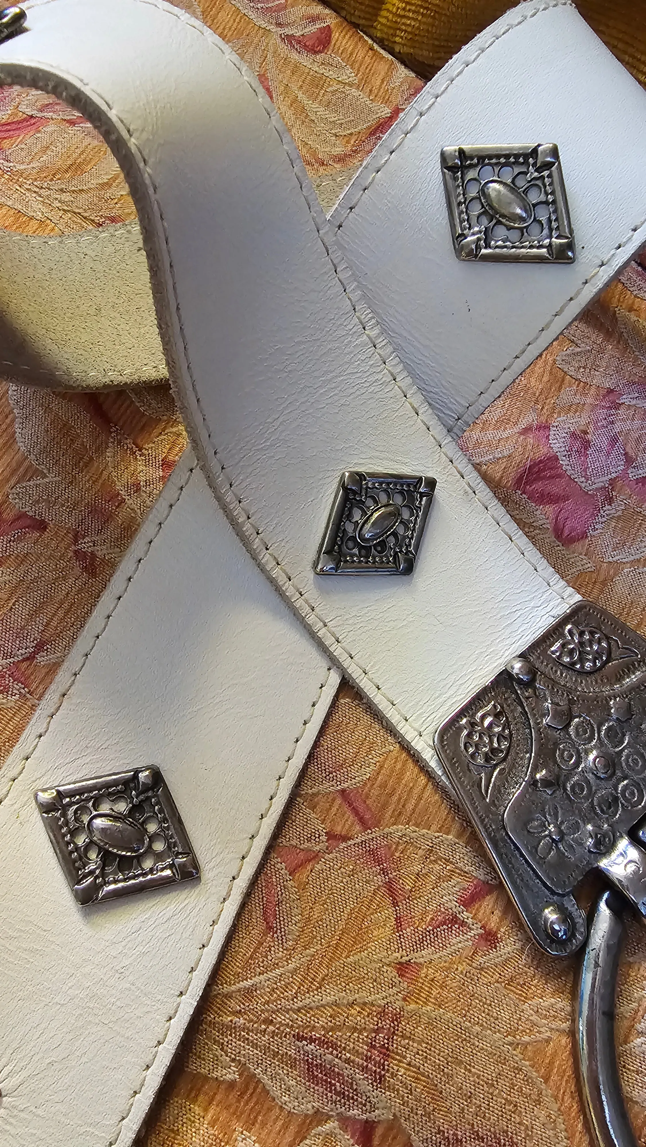 Vintage White Leather Belt with Ornate Silver buckle
