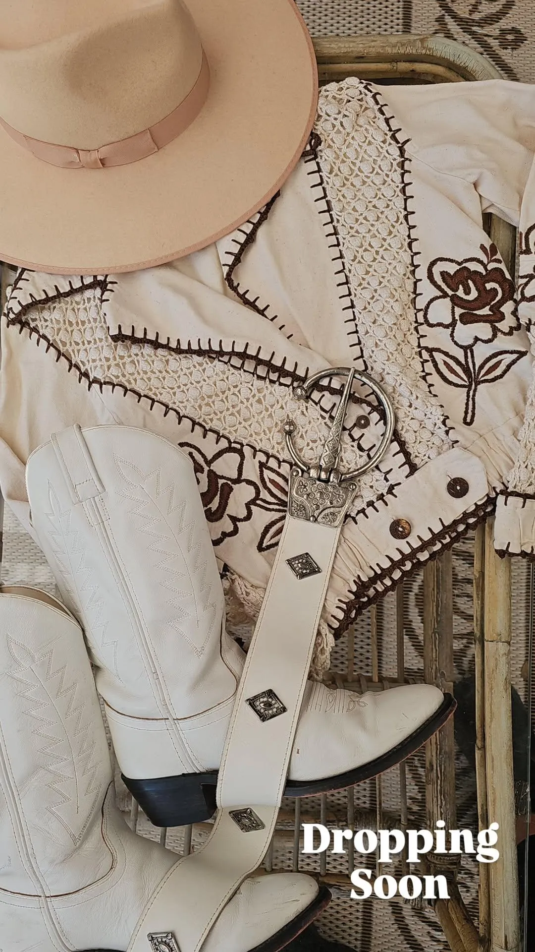 Vintage White Leather Belt with Ornate Silver buckle