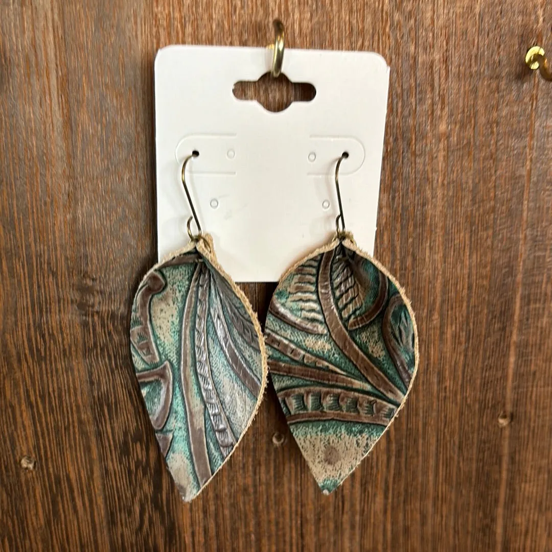 WEF - Embossed Leather Leaf Earrings
