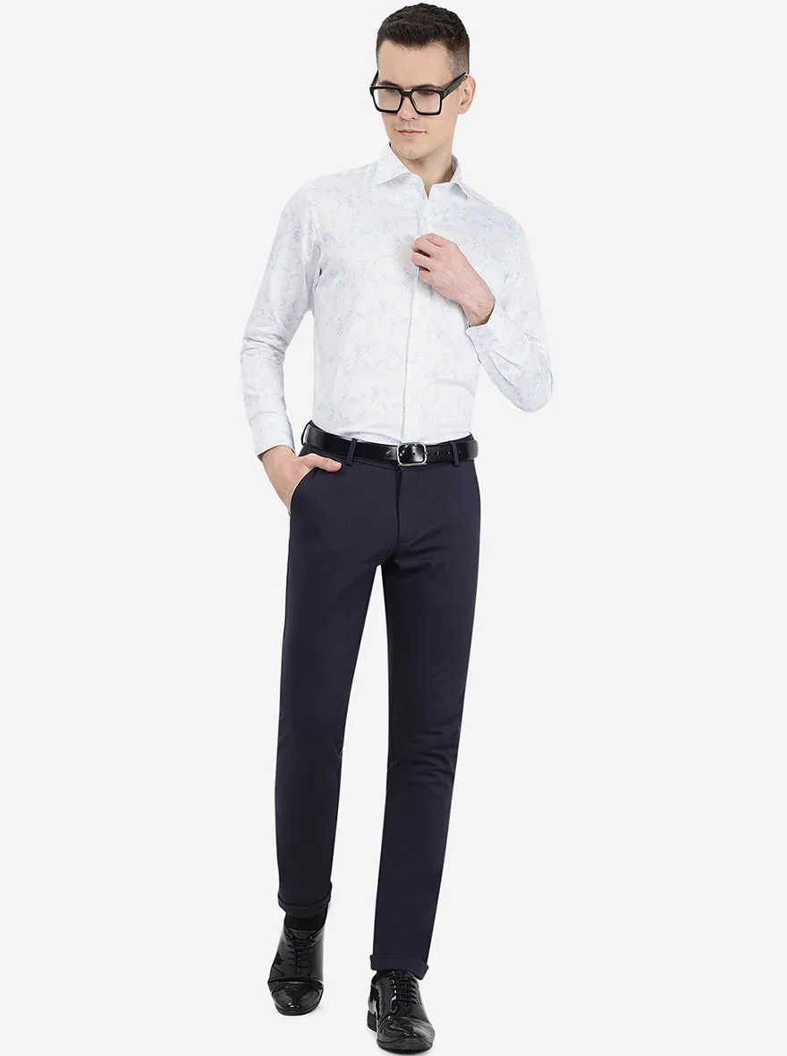 White & Blue Printed Slim Fit Formal Shirt | Metal