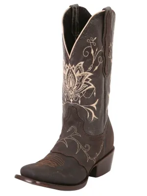 Women's Genuine Leather Classic Rodeo Cowboy Boots 'El General' Choco Color 42030