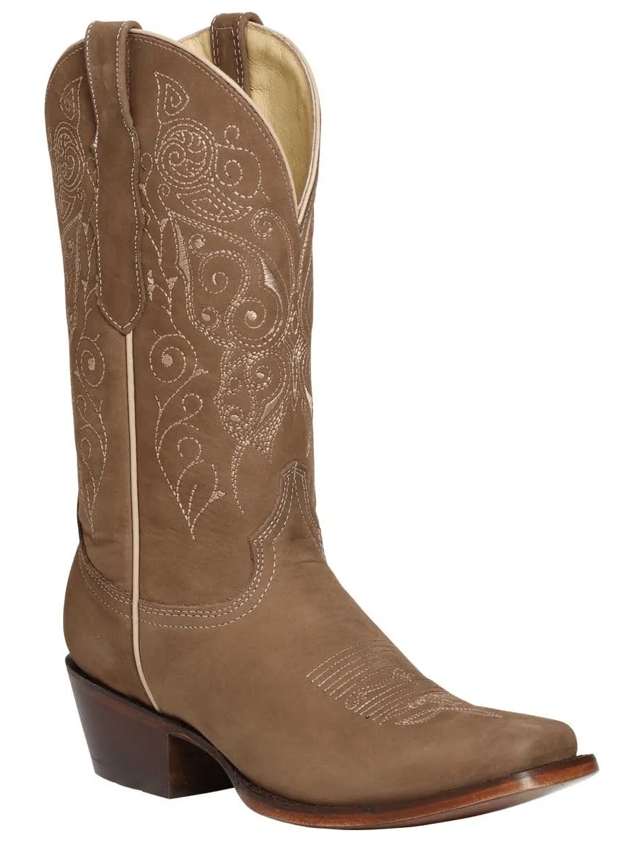 Women's Genuine Nubuck Leather Classic Rodeo Boots 'El General' Walnut Color 122487