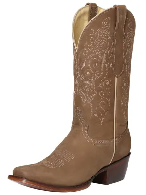 Women's Genuine Nubuck Leather Classic Rodeo Boots 'El General' Walnut Color 122487
