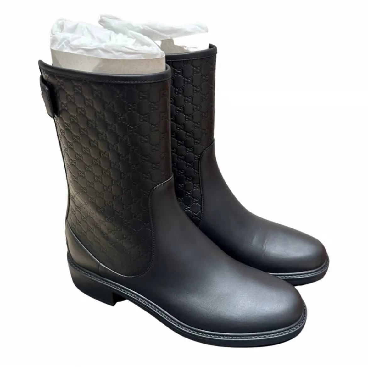 WOMENS GUCCI GG MICROGUCCISSIMA EMBOSSED LEATHER ANKLE BOOTS - BLACK