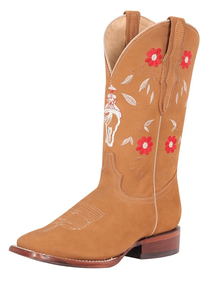 Women's Nubuck Leather Classic Rodeo Boots 'El General' Peach Color 42975