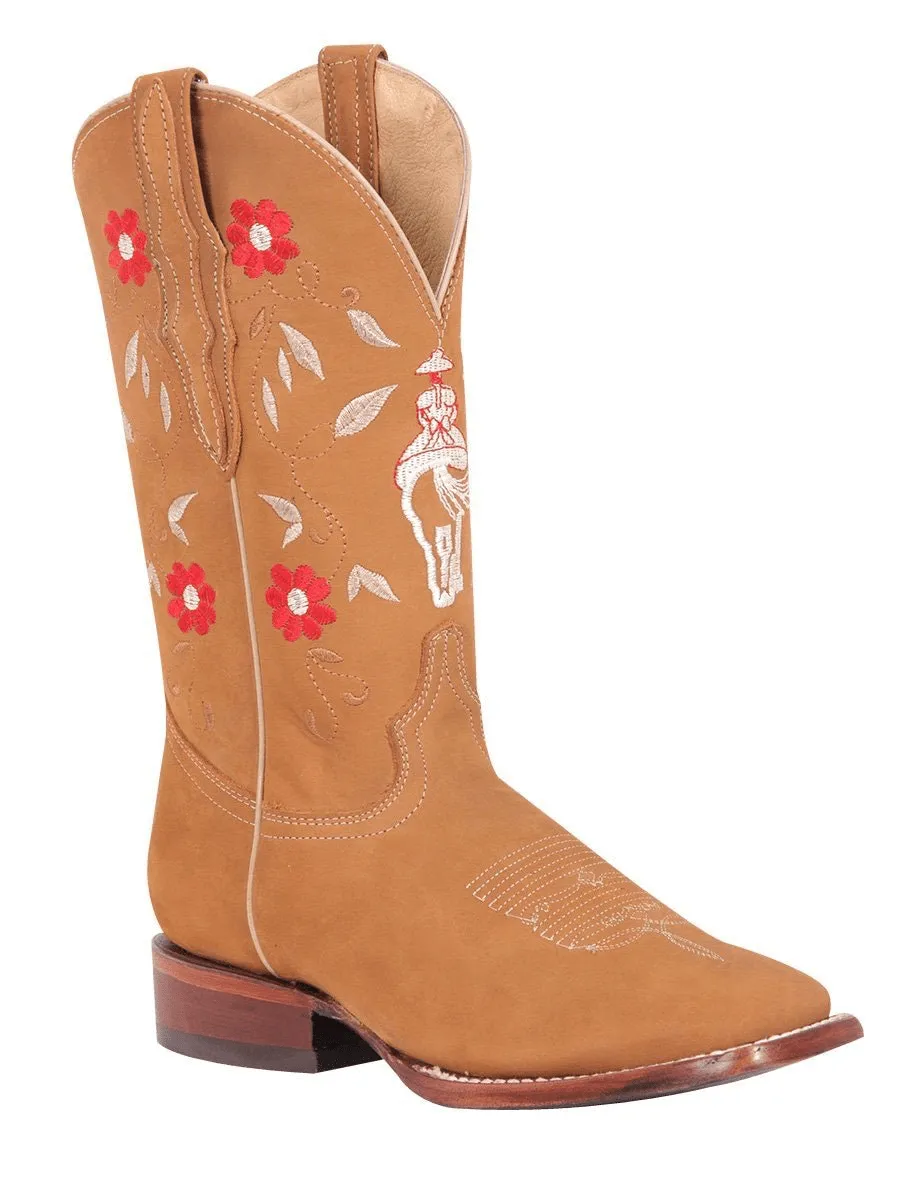 Women's Nubuck Leather Classic Rodeo Boots 'El General' Peach Color 42975