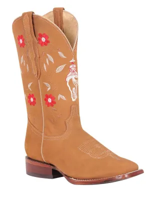 Women's Nubuck Leather Classic Rodeo Boots 'El General' Peach Color 42975
