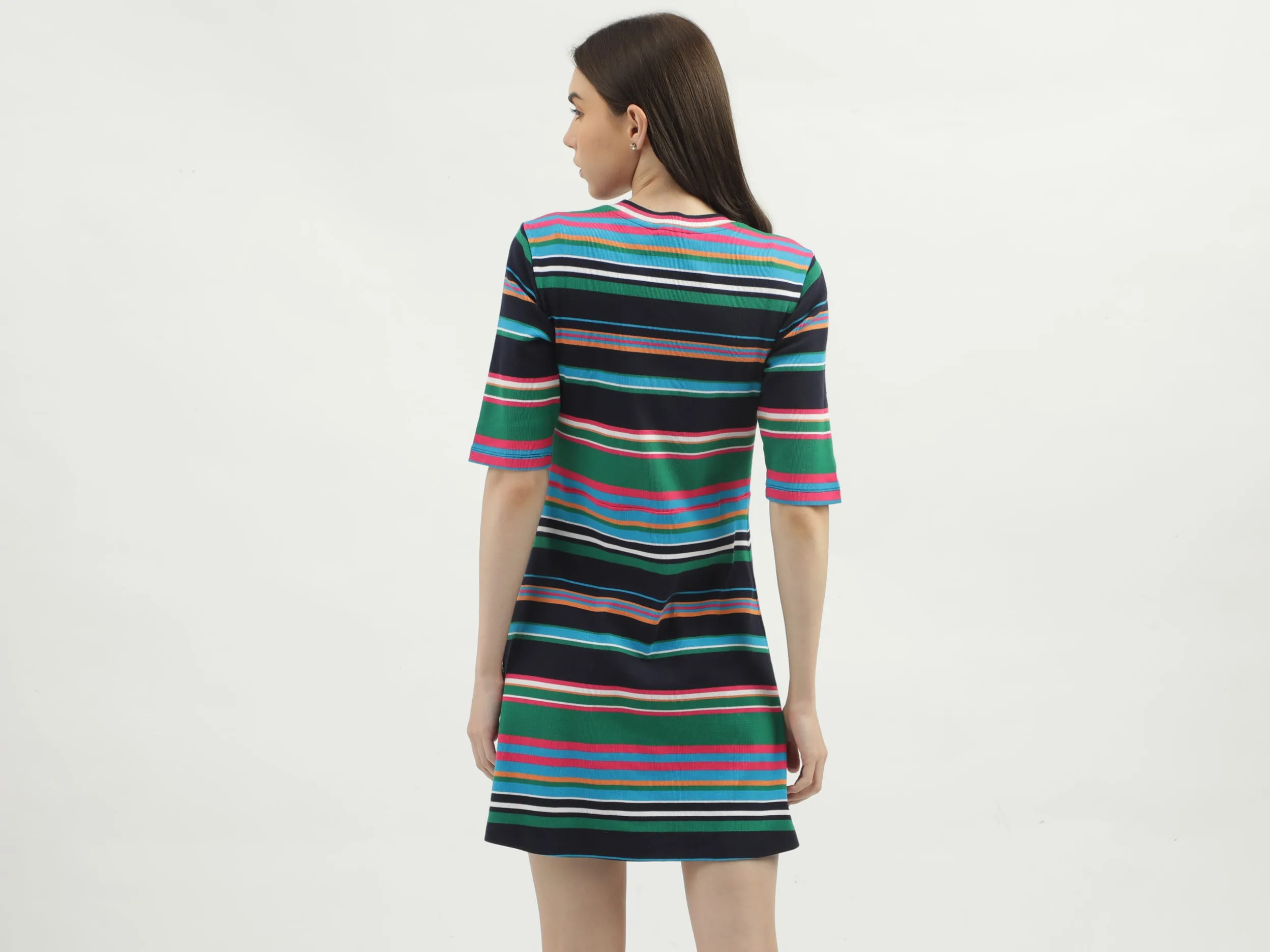 Women's Regular Fit Round Neck Striped Dresses