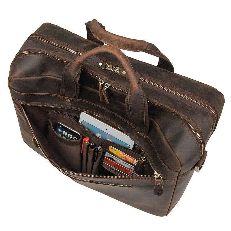 Woosir Vintage Mens Leather Work 17" Laptop Briefcase