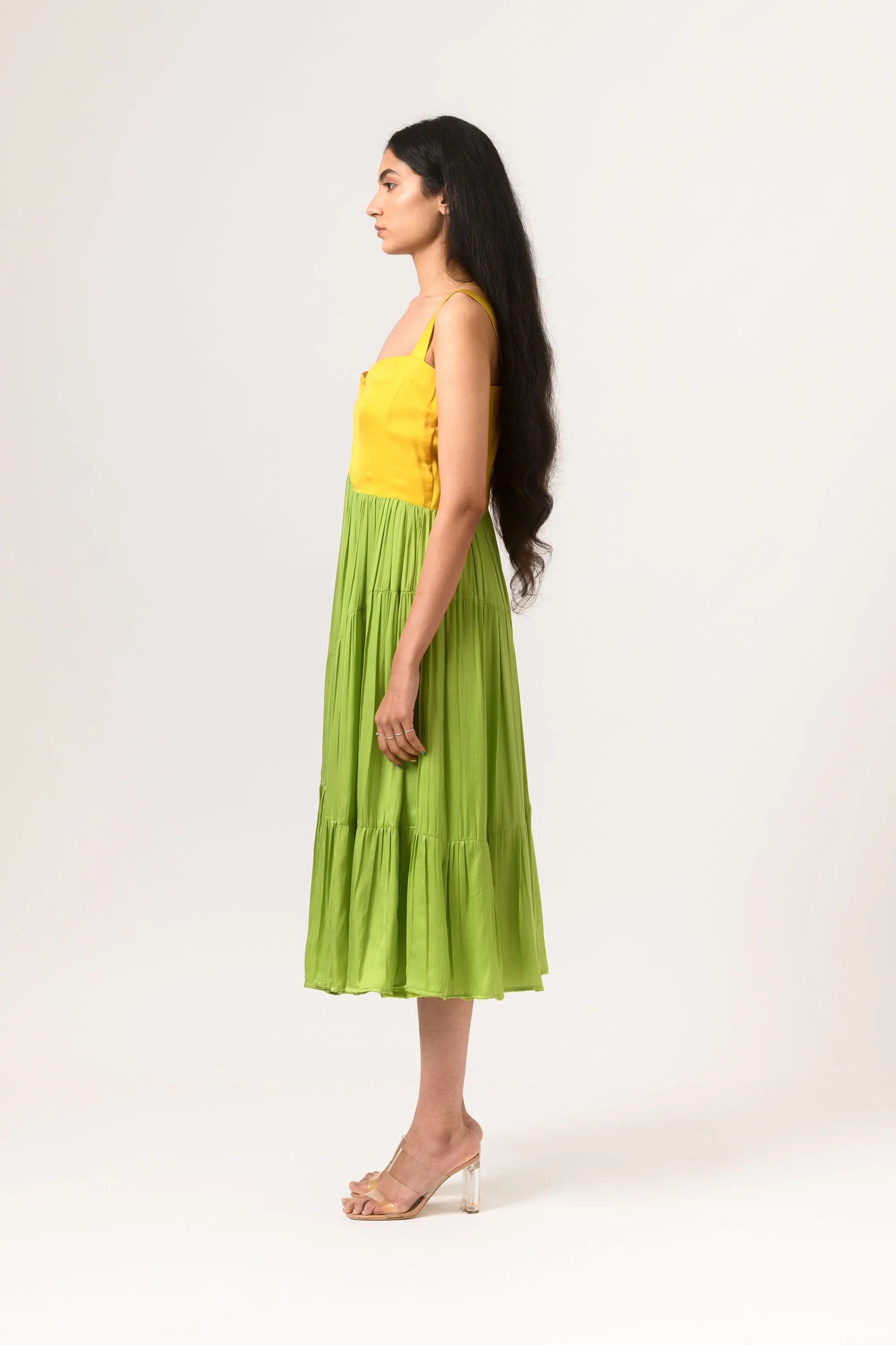 Yellow-Green Asymmetrical Gather Dress