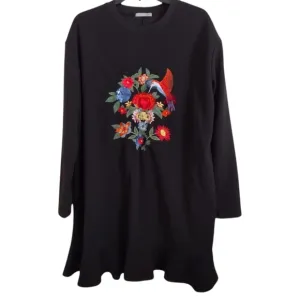 Zara black multicolor embroidered floral dress with sequins size Large