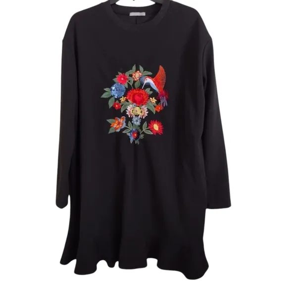 Zara black multicolor embroidered floral dress with sequins size Large